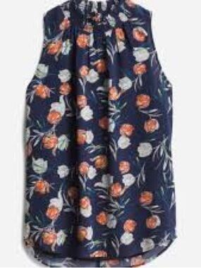 Daniel Rainn Chiffon Top Size L Dark Navy Tulip Floral Sleeveless Chic Flowy